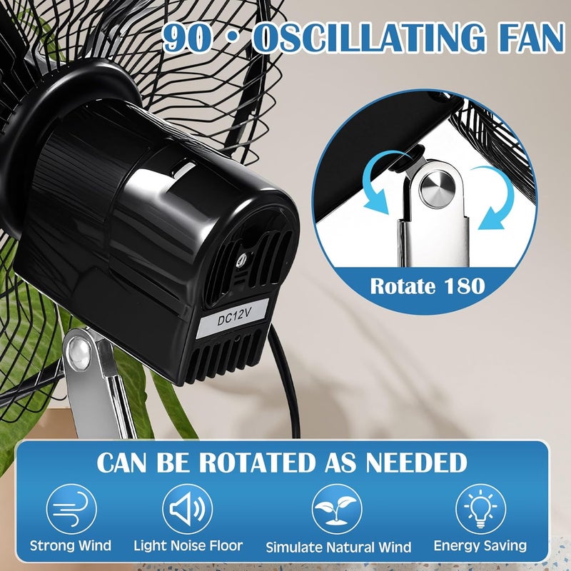Tujoe 2 Pcs Portable Car Fan with Car Cigarette Lighter Electric Cooling 12 Volt Oscillating Fan 12 Volt Fan Automobile Vehicle 360 Degree Swivel Fan with Clip for Car Truck Supplies, Black (10 Inch) - Image 4
